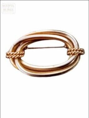 Grosse Vintage Brooch Pin | 1959 Gold Tone Interlocking Oval Rope Wrap Signed